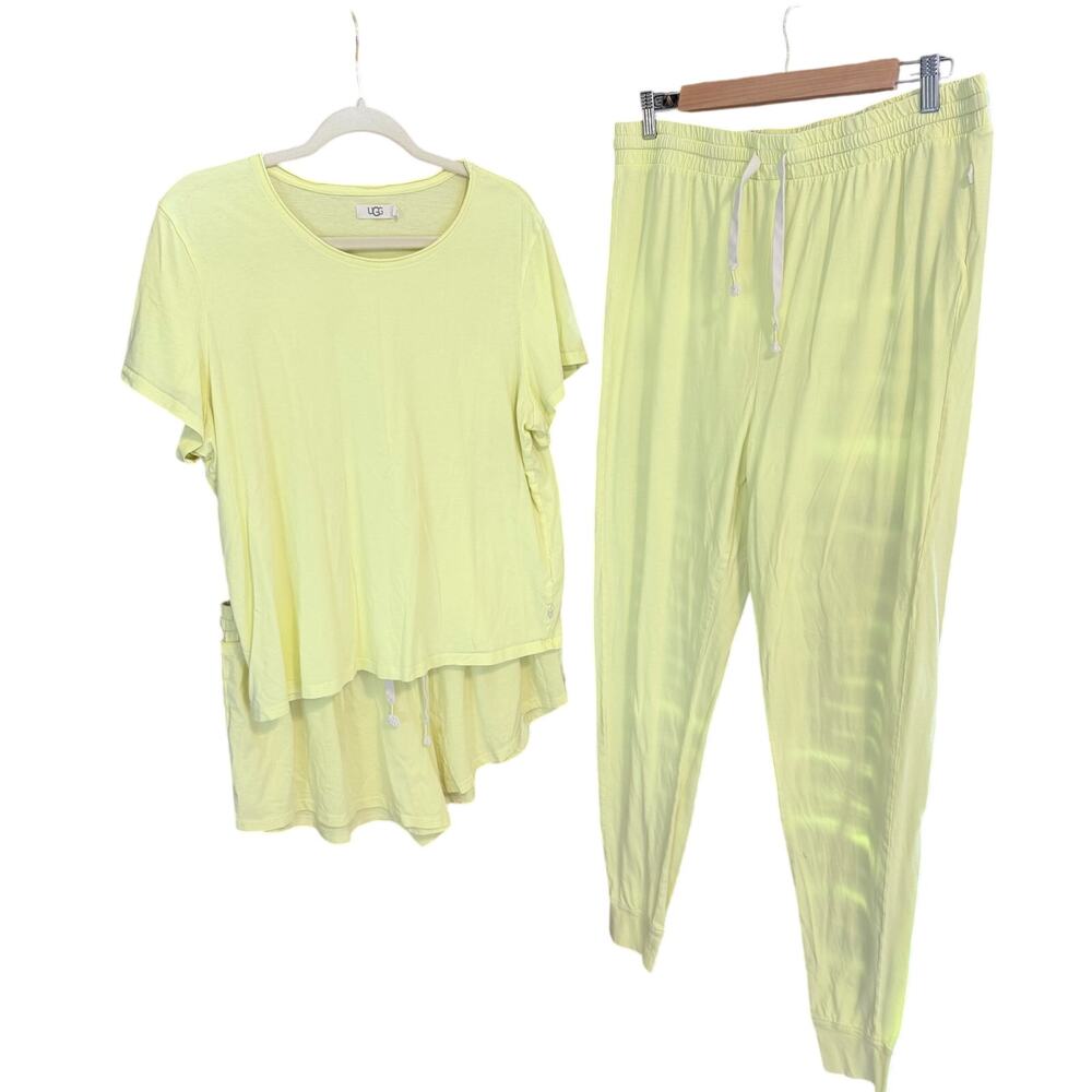 Ugg 3 piece pajama set spring green L/XL top shorts pants organic cotton blend